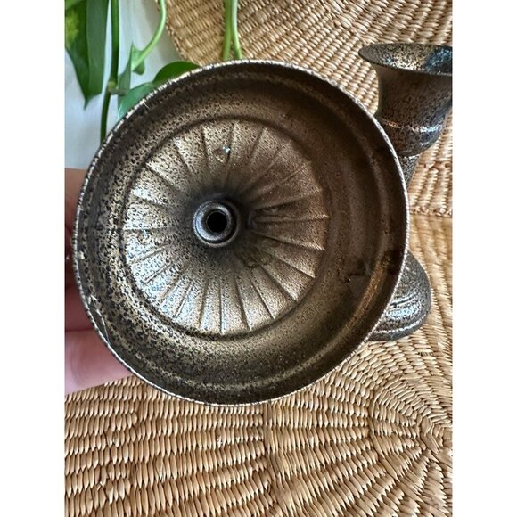 Vintage Speckled Bronze Taper Candle Holders – Pair - Picture 6 of 9